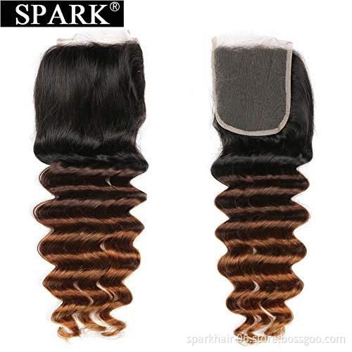 Ombre Loose Deep Hair  Bundles with Closure 1b/4/30 Brazilian Virgin Human Hair Weave Bundles with 4x4 Lace Closure